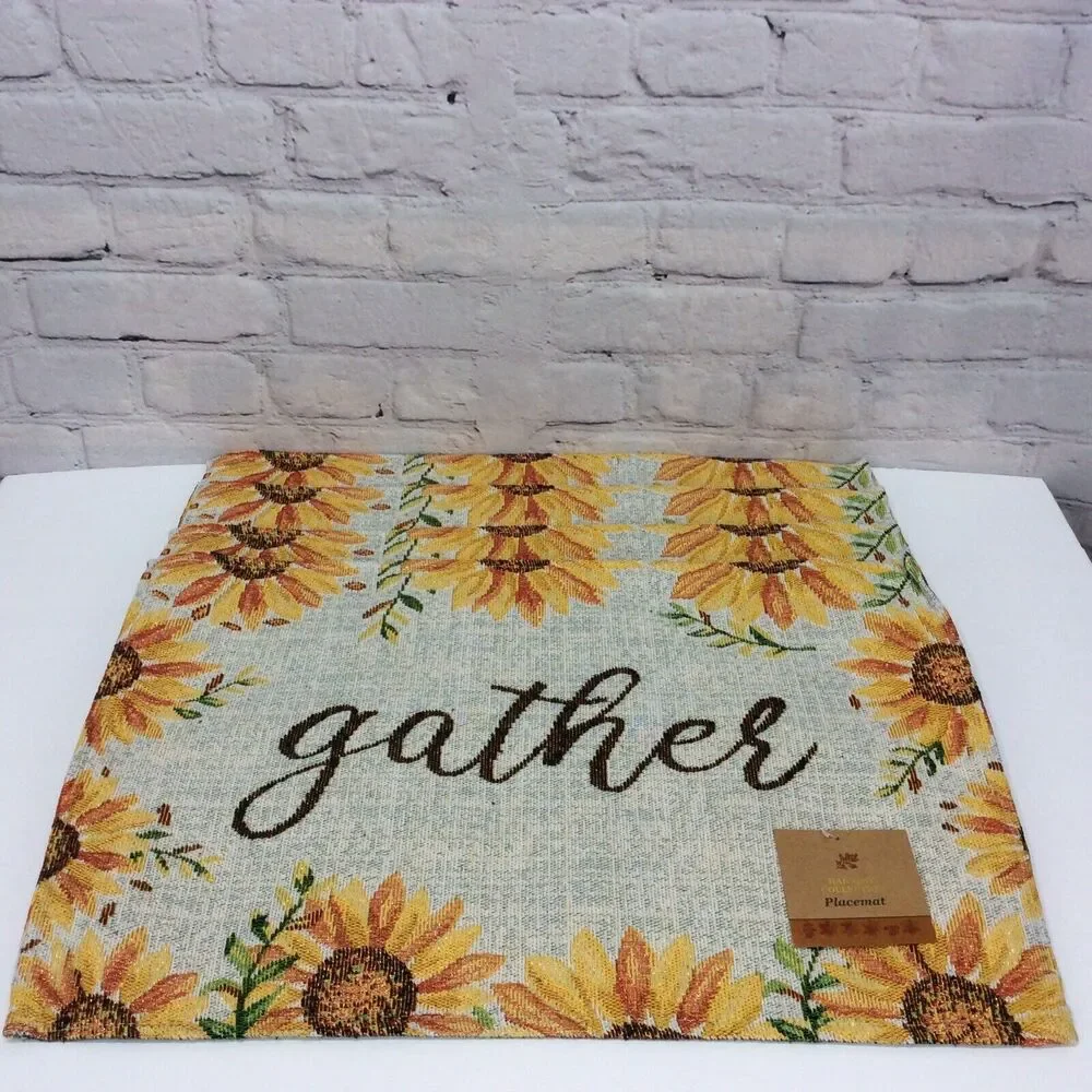 Sunflower 7Pc Kitchen Set (4)Tapestry Placemats/Dish Towel/Oven Mitt/Pot Holder